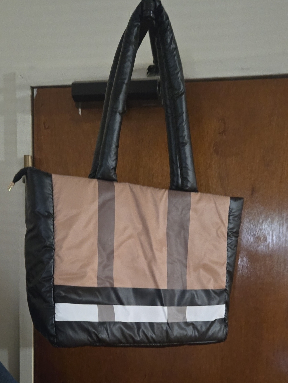 Padded Brown and Black Tote Bag - Stylish Everyday Carry